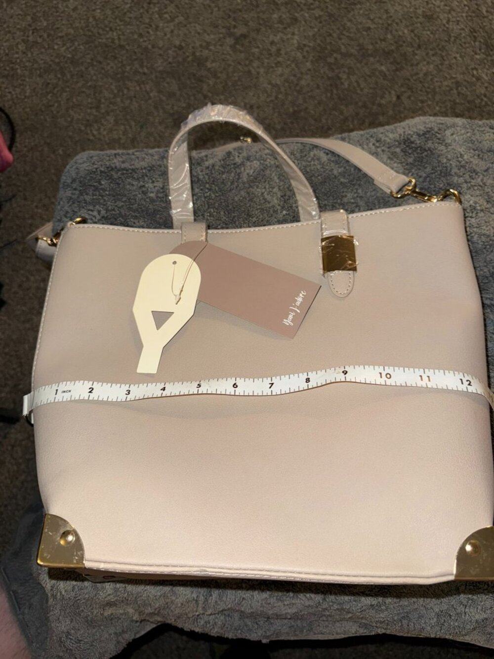 NWT Yani Jadore Elysian Collection Tote Bag Beige Faux Leather Gold Hardware